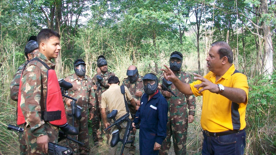 Wg Cdr S K Sharma briefing participants during an outdoor experiential learning programme